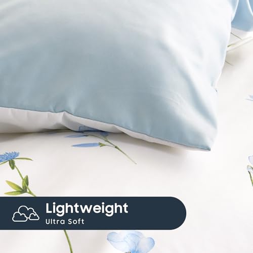Image of Wake In Cloud - Floral Comforter Set, Cottagecore Cute Aesthetic Watercolor Tiny Flowers and Leaves, Soft Lightweight Bedding for Women Teen Girls, 3 Pieces, Blue, Full Size