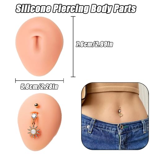 YONGDA 7Pcs Soft Silicone Piercing Body Parts with Display Stand - Realistic Ear, Nose, Lip, Tongue, Eyebrow, Belly Button Model Kit for Tattoo & Piercing Training