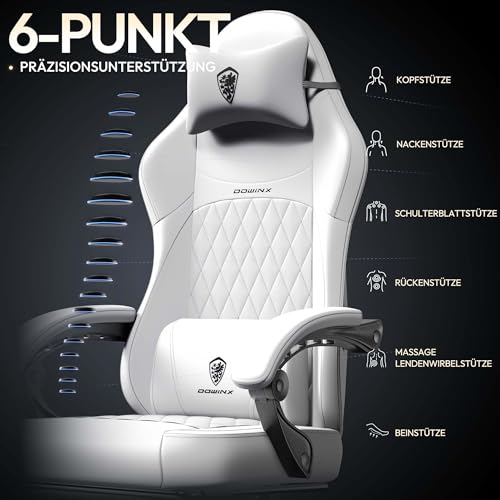 Sedia da gioco da corsa, ergonomica, con supporto lombare, in pelle PU, 150 kg, colore bianco - Sedia gaming - Immagine 5