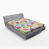 ABAKUHAUS Dalia Sábana Elastizada, Nupcial Floral de la Belleza, Suave Tela Decorativa Estampada Elástico en el Borde, 140 x 200 cm, Multicolor