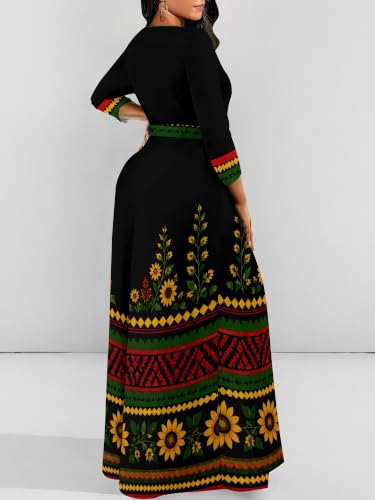 Image of Plus Size Maxi Dress for Women V Neck 3 /4 Sleeve Wrap Dress