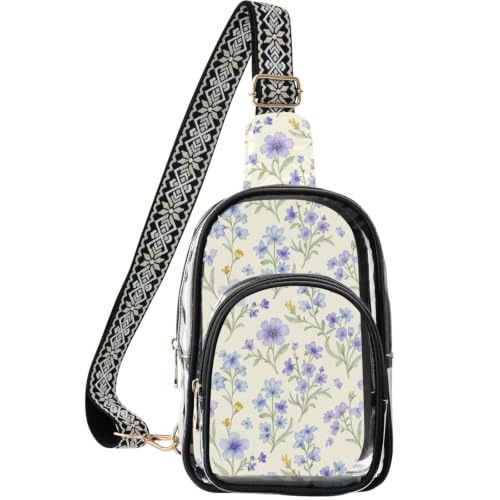 Bolsa transparente con vid floral morada y amarilla y cómodo compartimento principal