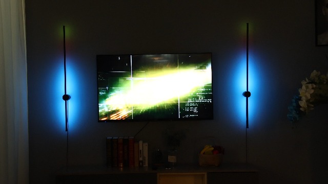 Image of RGB LED Wall Sconces Set of Two with Remote, 15 Color Modes, Dimming, DIY 180 Rotate, Black Plug in Wall Sconces with Warm Light, Dynamic Multicolor Ambience Lights, Plug in Wall Light, 39.4 Inches