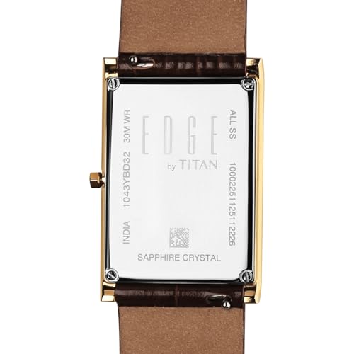 Image of EDGE Titan Monture Quartz Analog with Brown Dial Gold Leather Strap Watch for Men - 1043YL10