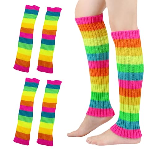 GYIOFAI 2 Paires de Jambières Arc-en-ciel,Années 80 Accessoires Fluo Néon, Jambières pour Femmes et Hommes Accessoires Néon pour Tous les jours,pour les...