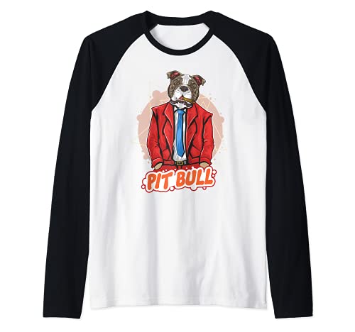 Handsome Pitbull Dog In A Suit And Tie Raglan Baseball Tee, Black