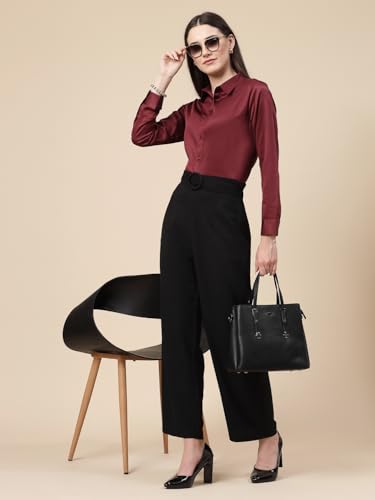 Image of Style Quotient Women Olive Satin Regular Formal Shirt
