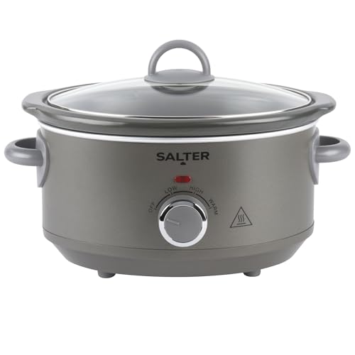 Salter Cosmos 3.5 L Slow Cooker – 3 Heat Settings, Dishwasher Safe Removable Ceramic Pot, Tempered Glass Lid, Family Batch Cooking, Cool-Touch Handles, Keep Warm, Stews, Casseroles, 200W, EK6249