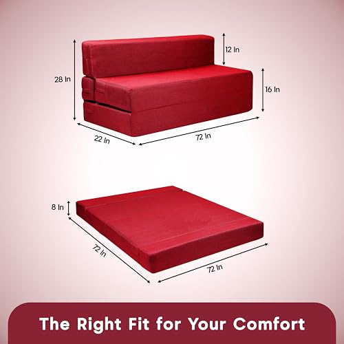 Image of Amazon Brand - Solimo 4 Seater 6 * 6 Jute Fabric Washable Cover Sofa Cum Bed 4 Seater Double Foam Fold Out Sofa Cum Bed (Finish Color - Maroon Delivery Condition - Pre-Assembled)