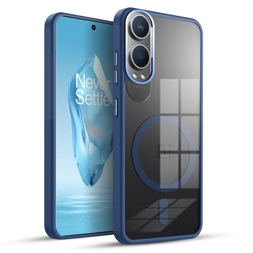 Image of KARWAN Translucent Hybrid Back Case Cover Compatible with Oneplus Nord CE 4 Lite Shockproof Case with Camera Protection, N52 Magnet Cover Case with Magnetic MagEaze Wireless Charging Cover (Blue)