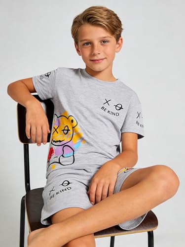 Image of Cakaner Tween Boys Summer Clothes 2 Piece Short Sleeve Graphic T-Shirt and Shorts Casual Outfit Set Size 7-14