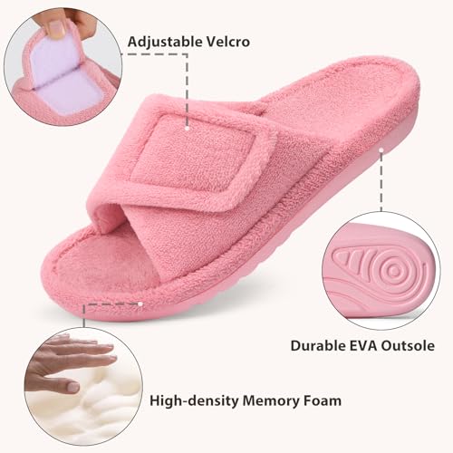 Litfun Women's Orthopedic Slippers with Arch Support Adjustable Open Toe House Shoes for Plantar Fasciitis, Pink 424