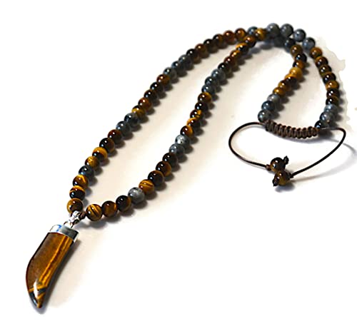 Tiger Eye Labradorite Horn Tusk Gemstone Pendant Necklace For Men Natural Stone Tribal Handmade Jewelry #TOP16