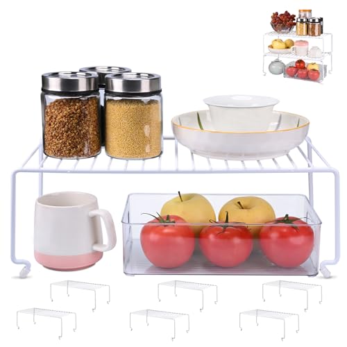 4-Pack Large (15.7×8.54inch) Multi-Level Organizer Rack, Kitchen Shelves for Spice Organization for Cabinet, Pantry Organizers and Storage, Wire Extra Shelf, Desk Organizer, Stackable, White