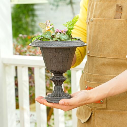 Sungmor Cast Iron Tabletop Flower Vase, Vintage Pretty French Urn Planter Design, 7" Tall 6.6" Wide Decorative Centerpieces Flower Stand Plants Holder, Artificial Flower Arrangements Home Decor