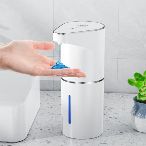 Distributeur Savon Automatique Contact, Pompe électrique pour Savon Liquide de 350 ML Batterie Rechargeable de 1200 mAh, Fixation Murale, étanche pour Savon...