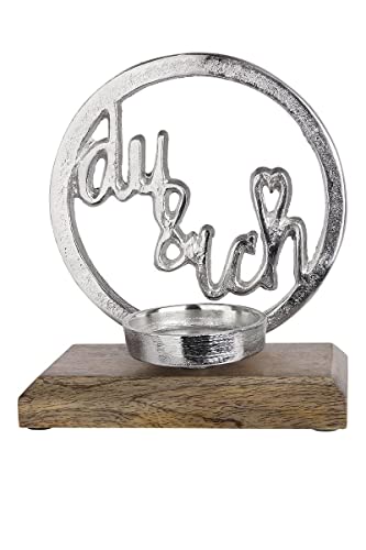 Casablanca GmbH & Co.KG Portavelas de aluminio de madera de mango con texto «Du & Yo», 20 cm Cover