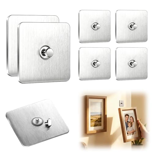 Image of Drill Free Adhesive Hooks,Picture Hangers Without Nails,Adhesive Wall Mount Screw Hooks for Hanging,Nail Free Wall Hangers for Kitchen,Bathroom (Steel /6PCS, Spike Diameter 9mm)