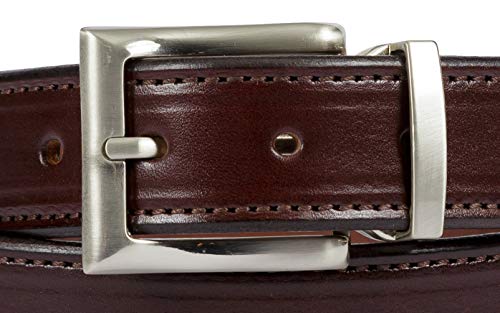 Dark Brown Dress Belt, Single Stitching, 100% Bridle Leather, 1-3/8" Wide, Square Buckle, Amish Made in Lancaster PA2