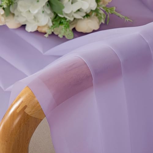 Image of Chyhomenyc Lilac Sheer Curtains 45 Inch Long 2 Panels, Light Filtering Rod Pocket Voile Short Curtains Drapes for Living Room Bedroom Small Windows, 42Wx45L Inches