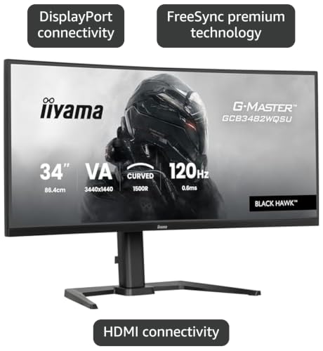 Image of iiyama G-Master Black Hawk GCB3482WQSU-B1 Curved 1500R 34 Inch VA LED Gaming Monitor UWQHD HDMI DP USB 3.2 USB-C 0.6ms 120Hz HDR400 FreeSync Premium Height Adjustment Black