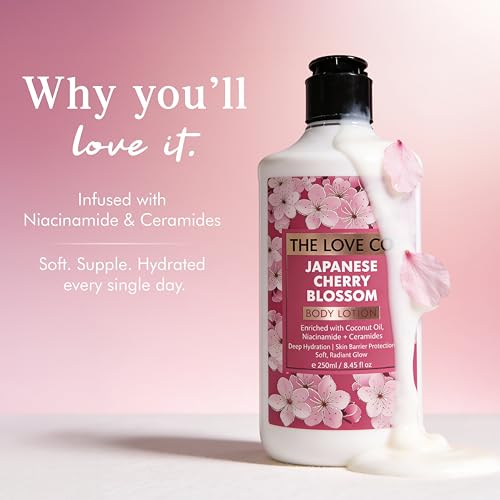 THE LOVE CO. Japanese Cherry Blossom Perfume Body Lotion 250ml | Niacinamide, Cocoa Butter & Shea Butter For Deep Moisturization | Lightweight, Non-Sticky | Body Lotion For Dry Skin