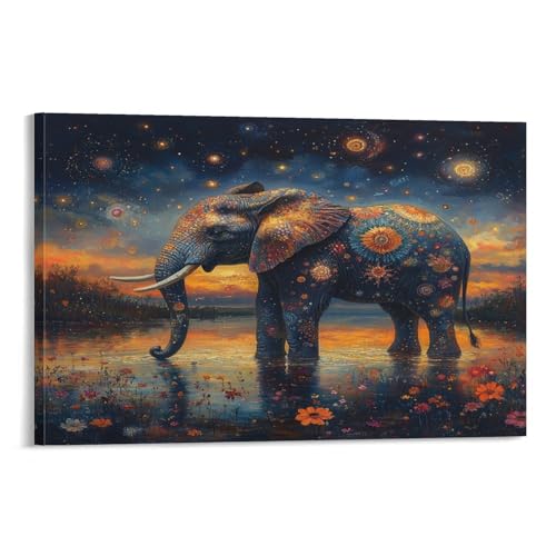 Éléphant décoration murale en toile 40x60cm pour salon