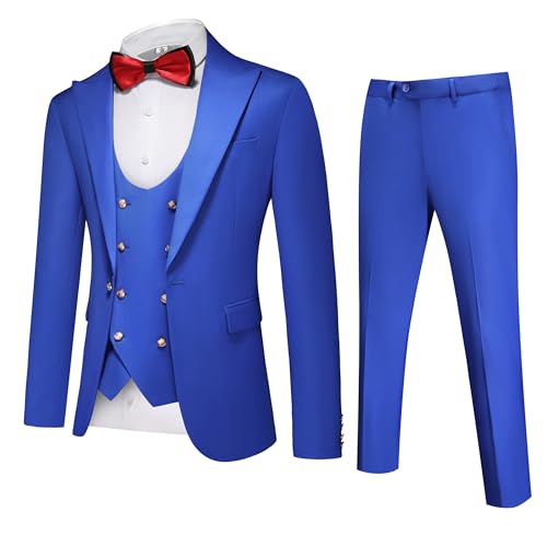 UNINUKOO Mens 3 Piece Tuxedo Suit Set Wedding Dress Prom Suits for Men Solid Color Blazer Men Double Breasted Vest Pantsuit US Size XL Royal Blue2