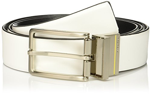 Calvin Klein Men's Calvin Klein 35mm Reversible Smooth Leather To Self Belt, Powder White/black Brushed Nickel + Lemon, 30