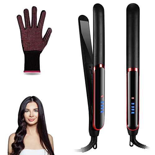 Alaciadoras, Book Plancha de Cabello Cerâmica| 2 En 1 Plancha de Pelo de Profesional | Rizador y Alisador con Pantalla LED | 4 Temperatura Ajustable | con 1 Guante | Alisador de...
