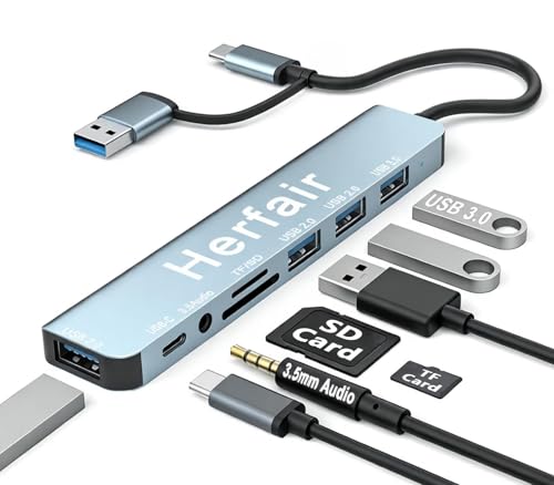 USB Hub 3.0 USB C Hub with SD Card Reader Audio Jack 8 in 1 USB Extender Splitter Multiport Dongle...