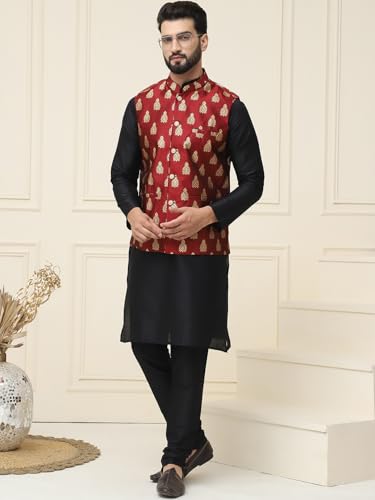 Image of SOJANYA (Since 1958 Men's Silk Blend Kurta Pyjama With Nehrujacket Set