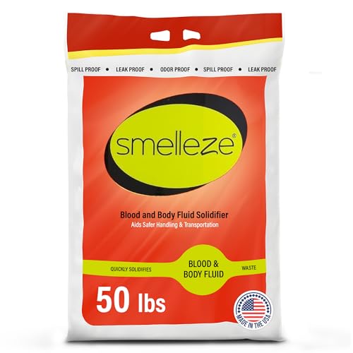 SMELLEZE Medical Waste Clean Up Super Absorbent Solidifier & Deodorizer: 50 lb. Granules Absorb Blood, Urine, Diarrhea, Vomit, Body Fluids & Other Water Based Bio Waste in Seconds