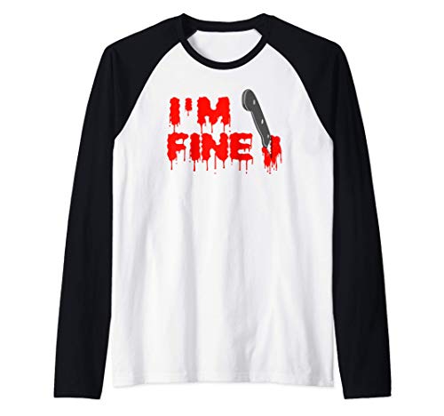 Im Fine Graphic Knife Blood Cut False Injury Funny Halloween Camiseta Manga Raglan