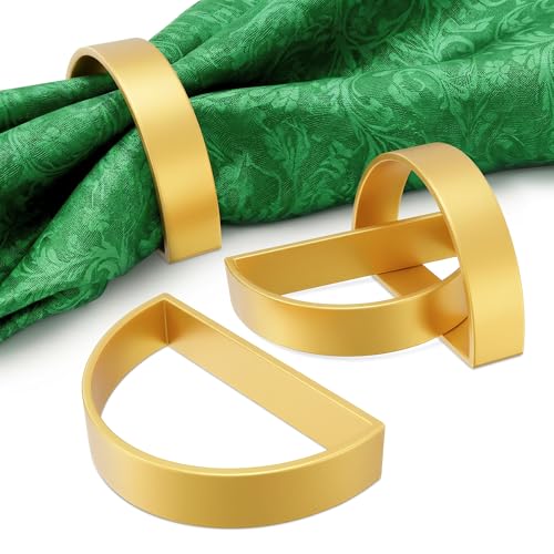 Image of Set of 10 Gold Napkin Rings for Table Decor - Modern Semicircle Napkin Rings, Reusable Metal Holders for Dining Table, Weddings, Parties, Events - Elegant Festive Table Setting Accessories for Home