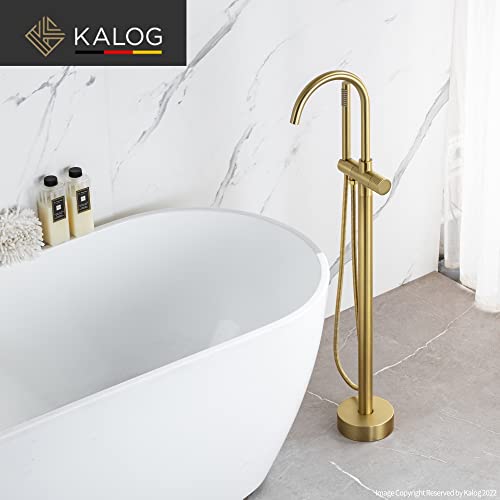 Kalog Single Handle Freestanding Tub Filler Floor Mount Bathtub Faucet With Handheld Shower (Brushed Gold-I) #TOP1