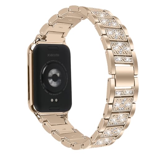 Compatible With Mi Band 8 Pro Band Replacement, Stylish Replacement Accessories Strap with Bling Rhinestones Removable Metal Links Watchband for Mi Band 8 Pro2
