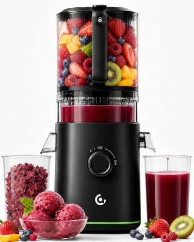Image of AMZCHEF Juicer Machines, 3-in-1 Cold Press Juicer for Juice, Nut Milk & Sorbet, 6.0 inch&90oz Self Feeding Chute Fits Whole Fruits & Vegetables,Triple Filtration, High Yield, Quiet Motor, Easy Clean