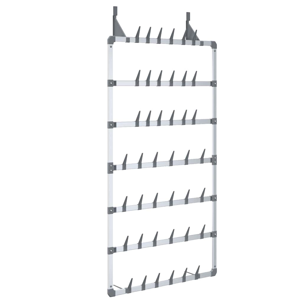 Porte-Chaussures Suspendu 7 Rangées Aluminium 66x13x139 cm Argenté