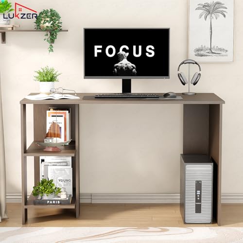 Image of Lukzer Engineered Wood Computer Desk with One Tier Shelves Laptop Study Table for Office Home Workstation Writing Modern Desk (ST-007 / Wenge / 100 x 50 x 77 cm)