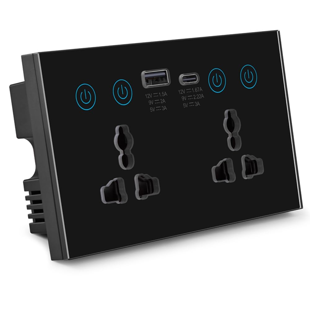 Enchufe Universal UE, Reino, EE. UU., Tuya ZigBee, Interruptor de de Corriente Inteligente Negro con Puerto USB y Tipo C, Salida Smart Life