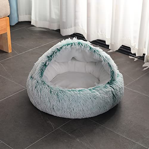 SEDOXX Fluffy Cat Bed Dog Bed Plush Cave Bed Round Donut Pet Bed for Small Medium Pets Kitten Puppy Indoor Calming Beds Cosy Washable Anti-Slip,40cm,Green