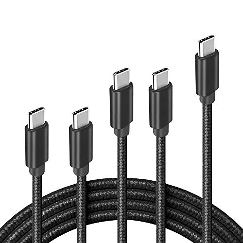 USB C Cable, ?5-Pack 3A? Fast Charge Various Lengths Durable Nylon Braided USB A to USB C Charging Cable Samsung Galaxy S20/ S20 Plus/S10/S9/Note 20 Ultra/Note 10/Note 9, Dark Black