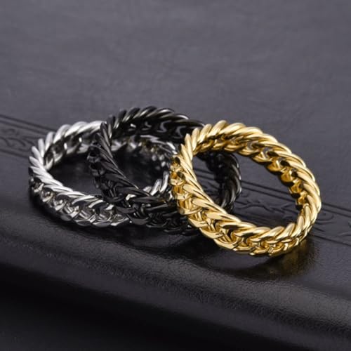 14K Gold Curb Chain Ring for Men - Cuban Link Eternity Band Statement Ring for Husband, Dad, Engagement, Anniversary - Size 4 to 182