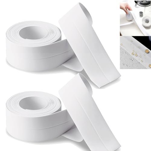 Cinta de Sellado Impermeable de 2 Piezas, Cinta de Sellado para BañEras, ZóCalo Suave Autoadhesivo, para Hoteles, Duchas, Esquinas, Fregaderos de Cocina, Molduras de BañEras (38 mm X 3.2 m)