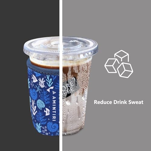 Image of 3 Pack Reusable Sleeve for Iced Coffee Cup, Coffee Neoprene Sleeve for Iced&Hot Drinks, Coffee Sleeve Compatible with Starbucks, Dunkin Coffee Cup. (Ocean Adventures)