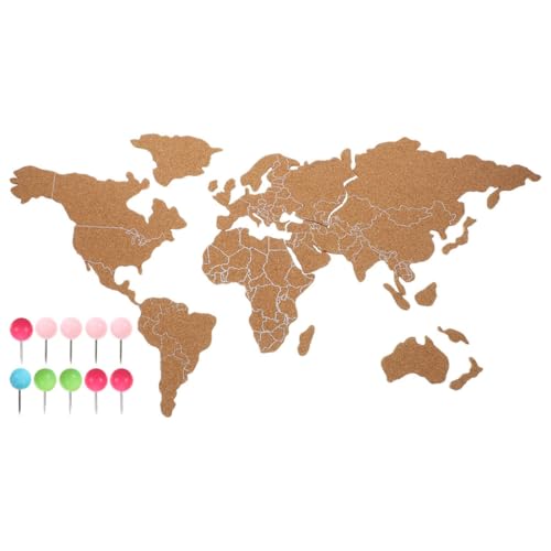 OSOLADY Tablero Decorativo de Corcho Mapa del Mundo Adhesivo para Pared, Adecuado para Marcar Países Visitados, Decoración de Oficina y Espacio Educativo, Set Chinchetas Color Aleatorio
