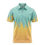 Men's Funny Ice Cream Golf Polo Shirt – Light Moisture Wicking Performance Casual Short Sleeve Relaxed Fit Quick Dry (US, Alpha, Large, Regular, Regular, ICE-002 Mint-Vanilla)