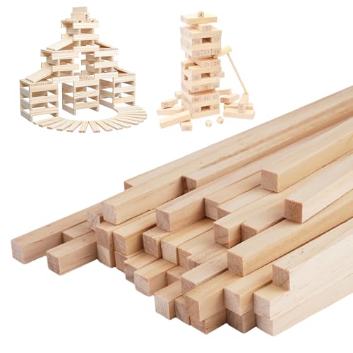 Lot de 30 Baguette Bois Carré, 8 x 8 x 300 mm Bois pour Maquette, Bâtonnets en Boiss pour Loisirs Créatifs, Tiges en Boi de Balsa Carrées pour Les Projets...