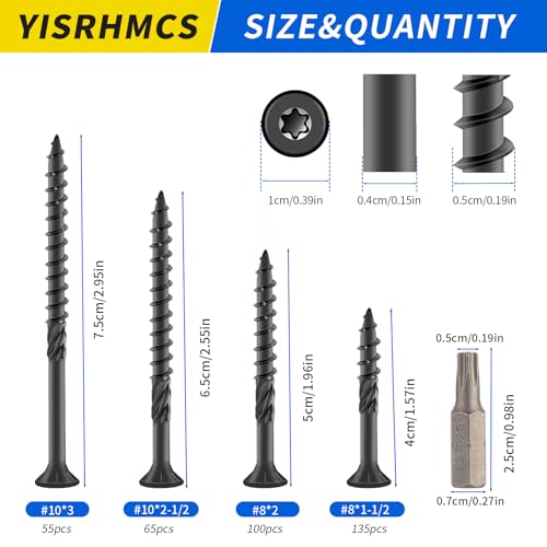 Image of #8 * 1-1 /2 Inch Deck Screws, (135pcs) Black Wood Screws, Rust Resistant Epoxy Coated, Carbon Steel, with T25 Torx Bits